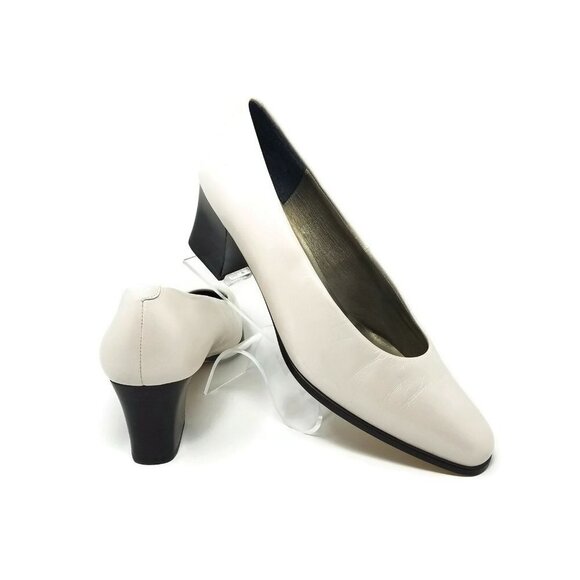 Caressa Crosstown Collection Ivory Leather Slip On Chunky Heel Pumps Womens 10 B - Picture 1 of 9